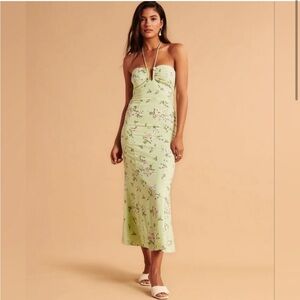 Abercrombie & Fitch | Halter Green Floral Midi Dress | Small Petite